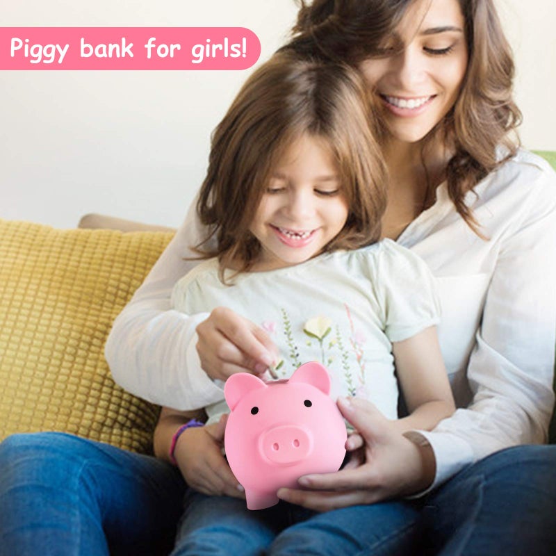 PJDRLLC بنك PJDRLLC Piggy Bank غير قابل للكسر، بنك نقود من البلاستيك للفتيات والفتيان متوسط ​​الحجم، هدايا عملية لعيد الميلاد وعيد الفصح (وردي) - Image 2